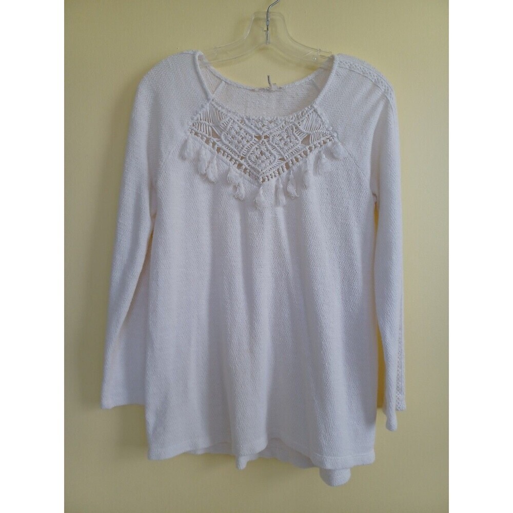 Anthropologie Floreat white cotton tassel crochet pullover tunic top S boho indi